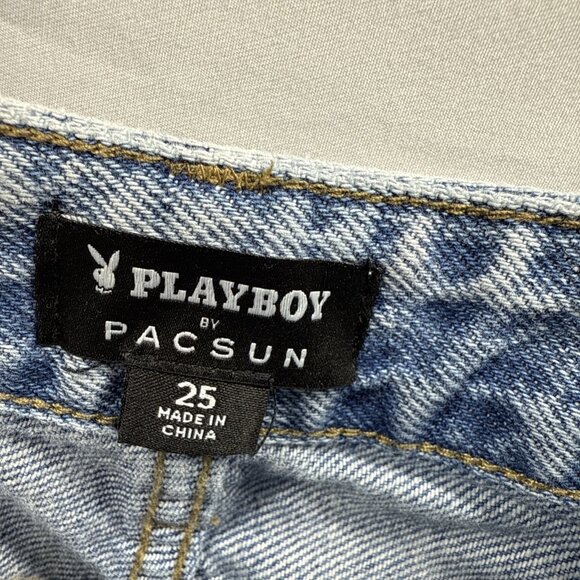 Playboy by Pacsun Jeans Women's 25 Blue Denim High Rise Pants Straight Leg Logo - Picture 3 of 7